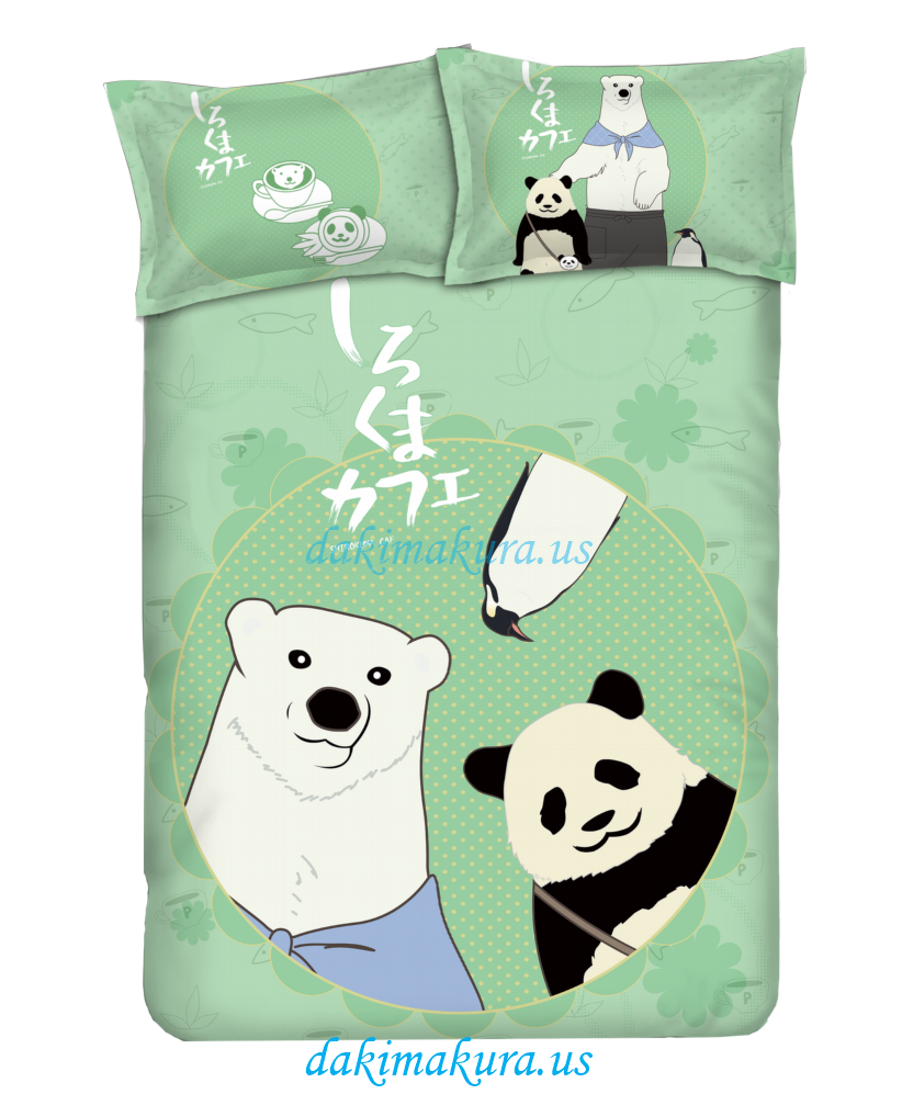 Panda - Shirokuma CafeGreen Anime Bed Sheet Duvet Cover with Pillow Covers
